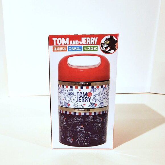 New Tom and Jerry Stainless Steel 2 Layers Thermal Lunch Box Japan Blue & White - Picture 2 of 4